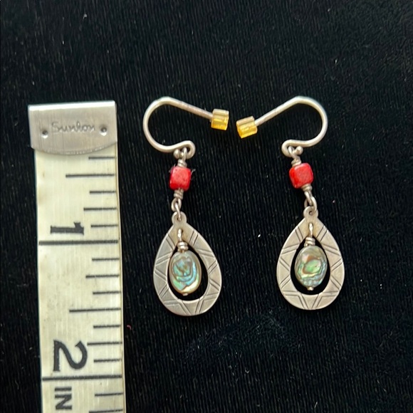 Silpada Sterling Silver Abalone and Coral Southwest Dangle Earrings W2168 - Picture 6 of 7